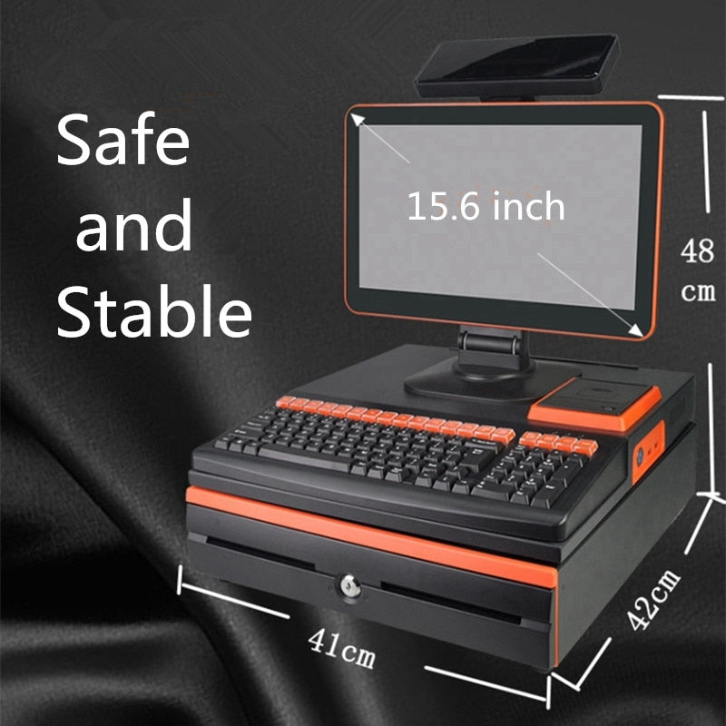 wifi POS System Machine 15.6 LCD Monitor Cash Register with 58mm Receipt Printer & Cash Drawer All in One for Supermarkets