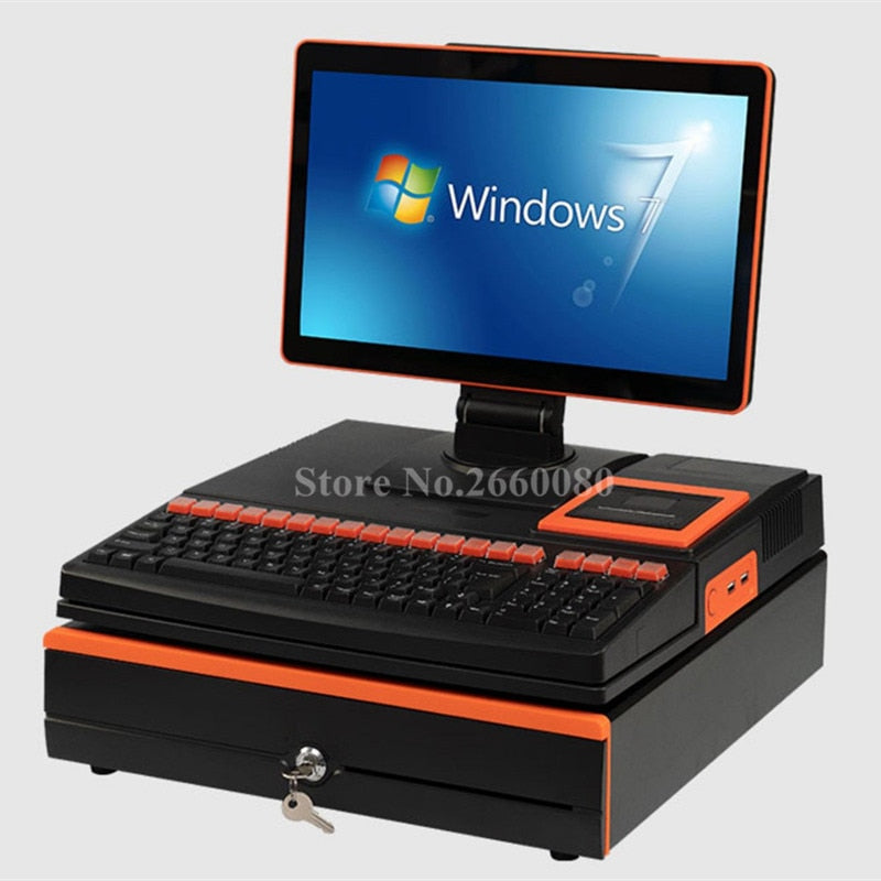 wifi POS System Machine 15.6 LCD Monitor Cash Register with 58mm Receipt Printer & Cash Drawer All in One for Supermarkets