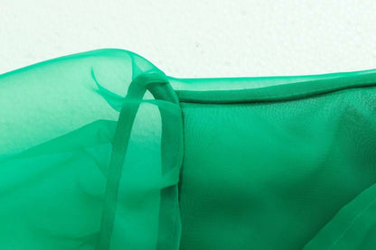 Women's High Street Bow Collar Transparent Organza Green Smock Shirt Blouse Long Sleeve Buttons