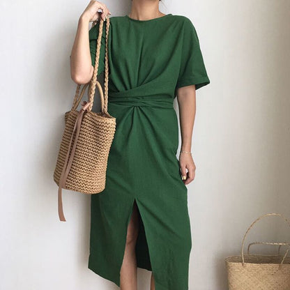 women's summer white cotton short sleeve bandage bodycon sexy dress plus size solid mid calf long casual dresses