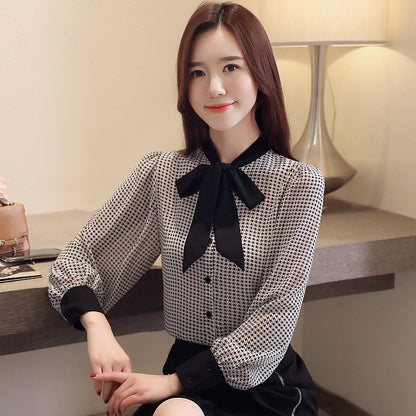 womens tops and blouses long sleeve women shirts fashion bow collor office blouse women plaid chiffon shirt female top 2413 50