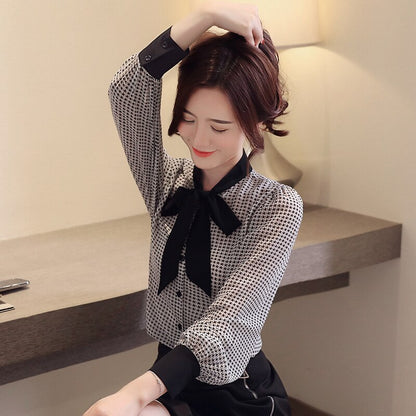 womens tops and blouses long sleeve women shirts fashion bow collor office blouse women plaid chiffon shirt female top 2413 50